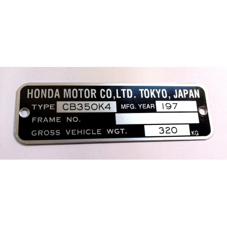 Honda CB 350 k4 identification plate - Honda CB 350 k4 data plate