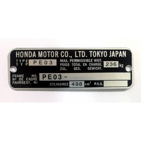 Honda XR 500 PE03 identification plate - Honda XR 500 PE03 data plate
