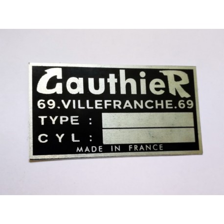 Gauthier vin Plate - Gauthier Data plate