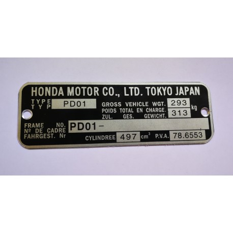 Plaque de cadre Honda XL 500 S
