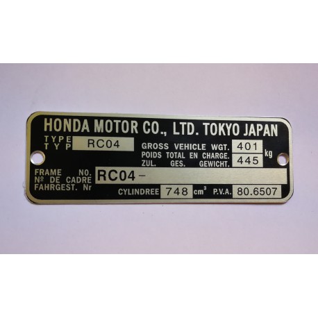 Plaque de cadre Honda CB 750 F