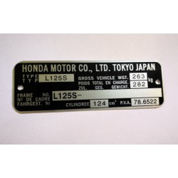 Plaque de cadre Honda 125 XR / XLS L125S