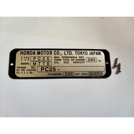 Honda CBR 600 F data plate