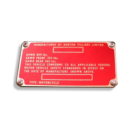Norton Commando Identification Plate - Data plate
